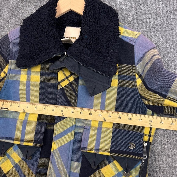 Y2K Diesel Plaid Wool Tartan Plaid Sherpa Jacket Collar and Zipper Pocket XXS - Picture 8 of 11